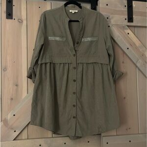 FLAW Listicle Button Front Mini Shirt Dress